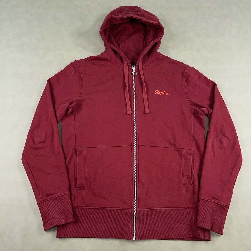 RAPHA Full Zip Hoodie Mens Small Red Cycling Cotton Lifestyle Road Bike Riding